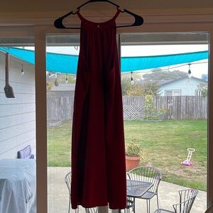 Red high neck dress